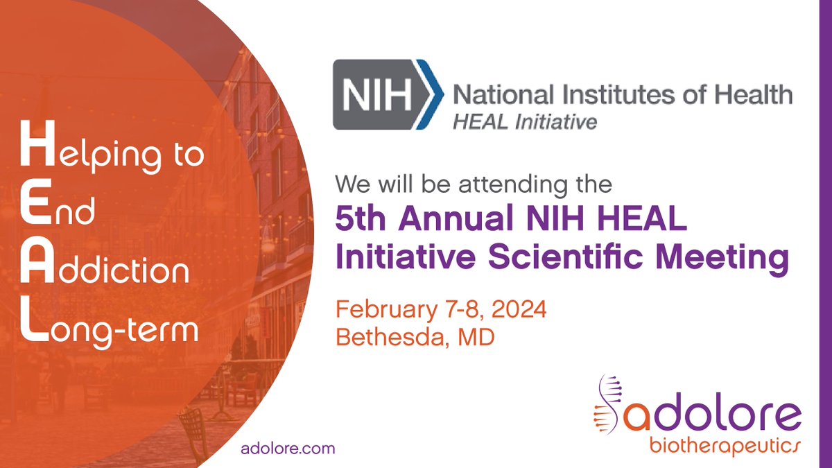 AdoloreBio's tweet image. We will be attending the 5th Annual NIH HEAL Initiative Scientific Meeting happening 2/7-2/8. This meeting will bring together industry peers with the common goal of Helping to End Addiction Long-term® (NIH HEAL).
bit.ly/48t6tKV  
#PainManagement #PainSolution