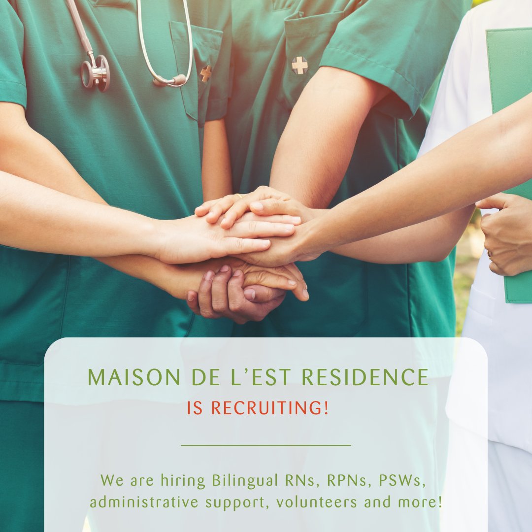 Calling all bilingual professionals and volunteers - we're recruiting for Maison de l'Est! To learn more about employment, contact Jamie Roach (Jamie.Roach@hospicecareottawa.ca). For more info on volunteering, get in touch with Anita Lima (Anita.Lima@hospicecareottawa.ca).