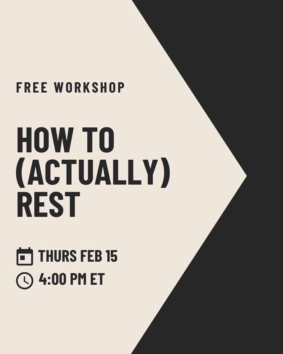 I’m hosting a FREE virtual workshop
Thur Feb 15 at 4pm ET for anyone feeling overwhelmed, exhausted or creatively blocked: 

How to (Actually) Rest 
…to maximize creativity and productivity…

bit.ly/restworkshop