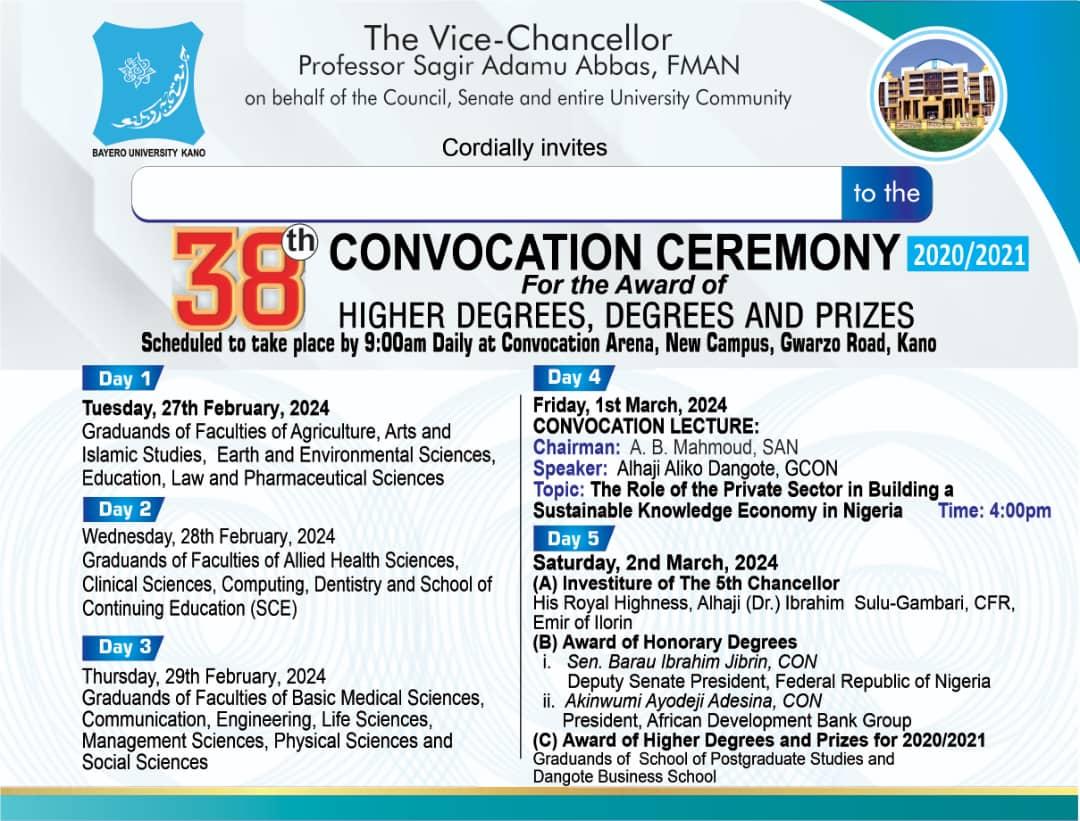 Members of the public are cordially invited to the 38th Convocation Ceremony #BUK #Convocation #Ceremony