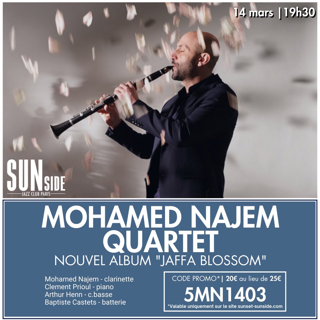 🎶 À vos agendas ! 🎶
Rejoignez nous au Sunside le 14 mars à 19h30 pour le concert de sortie de mon album “Jaffa Blossom”. 
🎷🎼