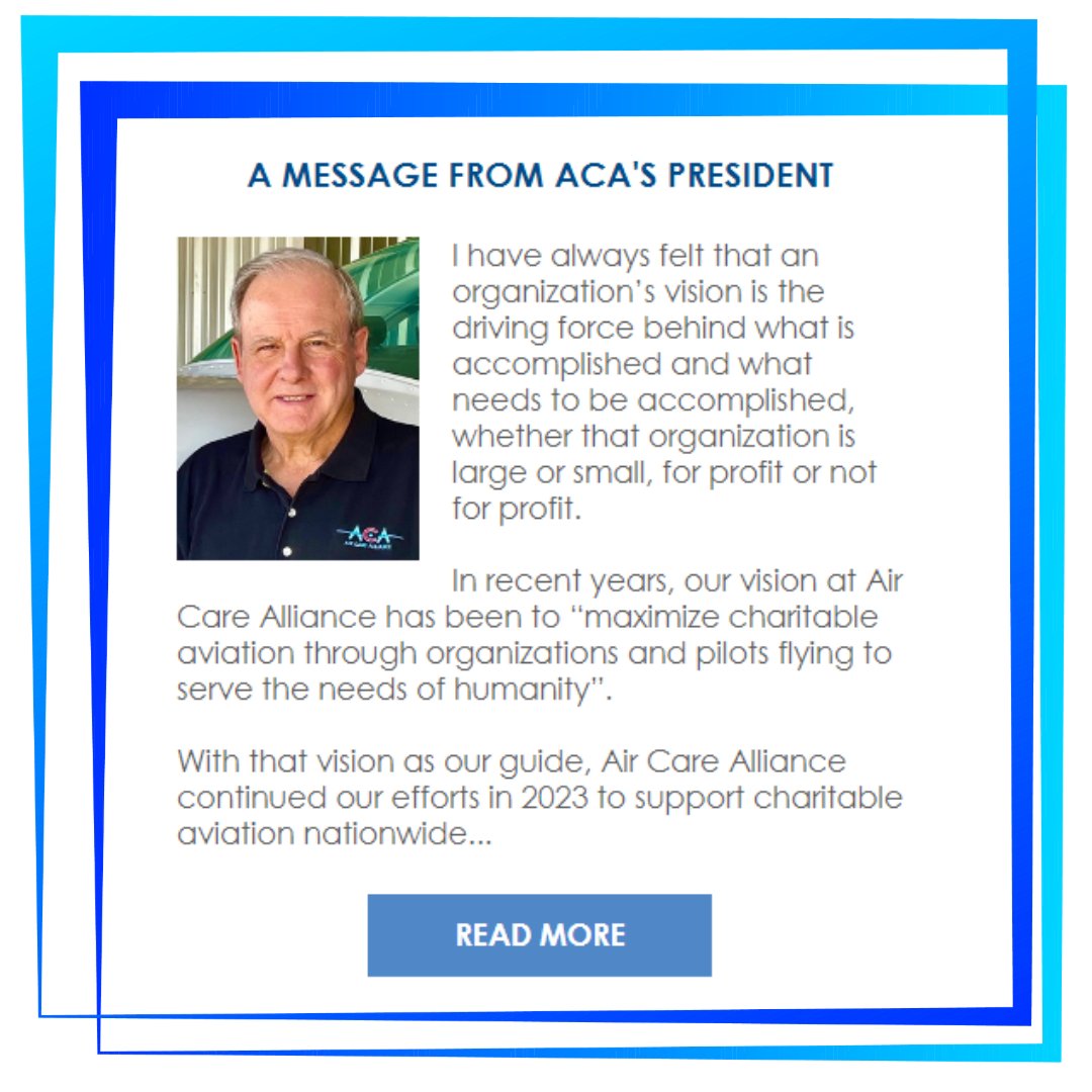 A Message From our President: 'I have always felt that an organization’s vision is the driving force behind what is accomplished and what needs to be accomplished, whether that organization is large or small, for profit or not for profit...' READ MORE: aircarealliance.org/news/a-message…