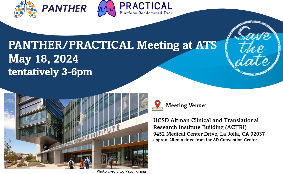 PRACTICALPlatform (@pracplatform) on Twitter photo Save the Date: PANTHER <a href="/panther_trial/">PANTHER trial</a> /PRACTICAL Meeting at ATS. Stay tuned for more details. Save the Date: PANTHER <a href="/panther_trial/">PANTHER trial</a> /PRACTICAL Meeting at ATS. Stay tuned for more details.