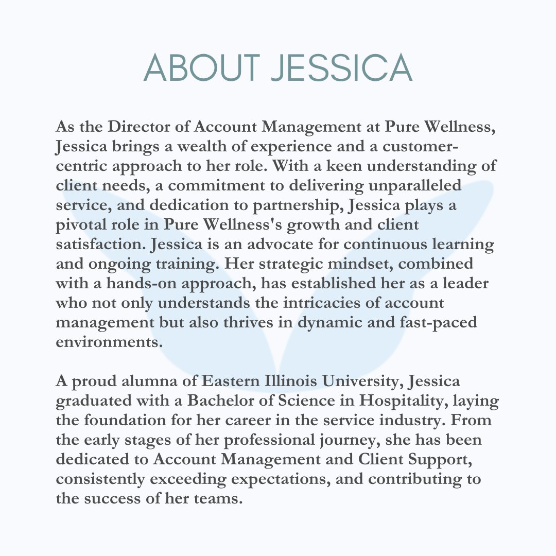 Meet our new Director of Account Management, Jessica Stites. Although she joined our team earlier this month, she is no stranger as she had previously worked at Pure Wellness from 2019-2021. We are so thrilled to have her back!  #MeetTheTeamTuesday #PureWellness #TeamPure