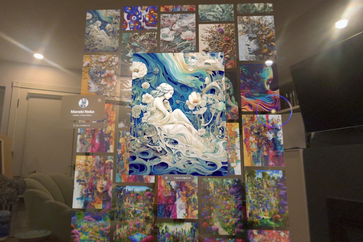ManekiNekoAIArt's tweet image. I am thrilled that my art is part of the initial 100 artist collection on the @ArtUniverseApp for the #AppleVisionPro.

I got an AVP on the first day and have been really enjoying looking at my art in this format. It&apos;s the best I&apos;ve ever seen it. While it&apos;s difficult to really…