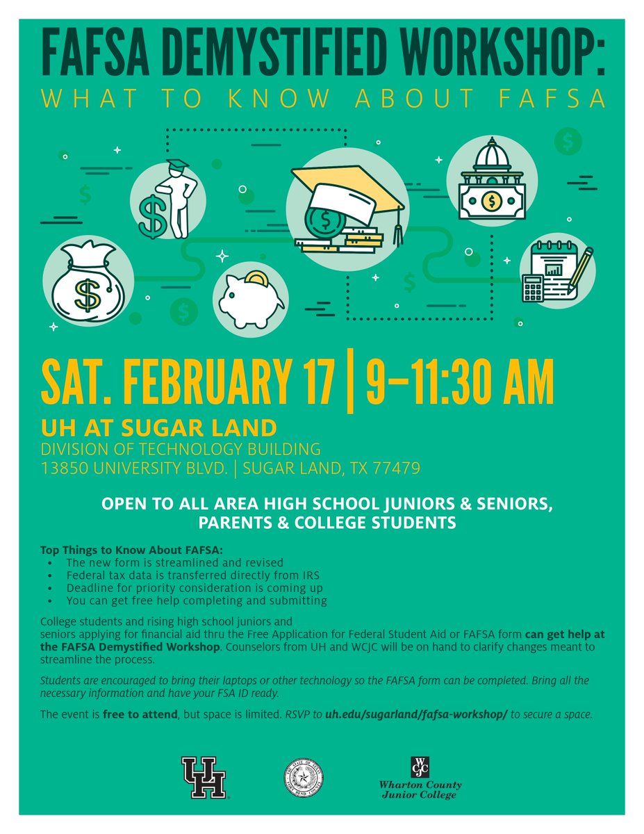 Need help with FAFSA? Check out this FAFSA workshop at UH Sugar Land on 2/17!