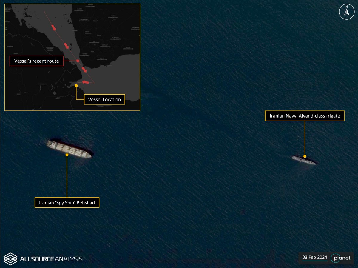 GEOINT analysis from 03-05 February 2024, observes the Iranian “Spy Ship” Behshad anchored off the coast of Djibouti. bit.ly/2oeCGCj #GEOINT #Iran #Behshad