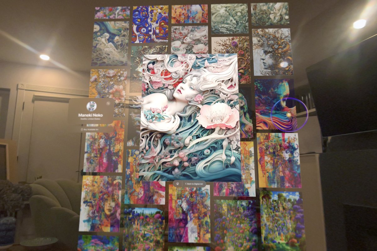 ManekiNekoAIArt's tweet image. I am thrilled that my art is part of the initial 100 artist collection on the @ArtUniverseApp for the #AppleVisionPro.

I got an AVP on the first day and have been really enjoying looking at my art in this format. It&apos;s the best I&apos;ve ever seen it. While it&apos;s difficult to really…