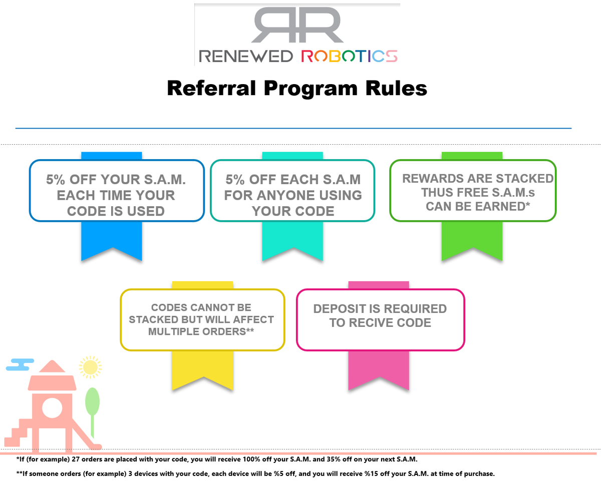 ***STOP SCROLLING***
The Referral Program Goes live in 6 hours!
Pre-order your S.A.M. to receive code!
HURRY BEFORE SOMEONE ELSE'S CODE GETS USED!
Share and tell your friends, family and co-workers!
#renewedrobotics