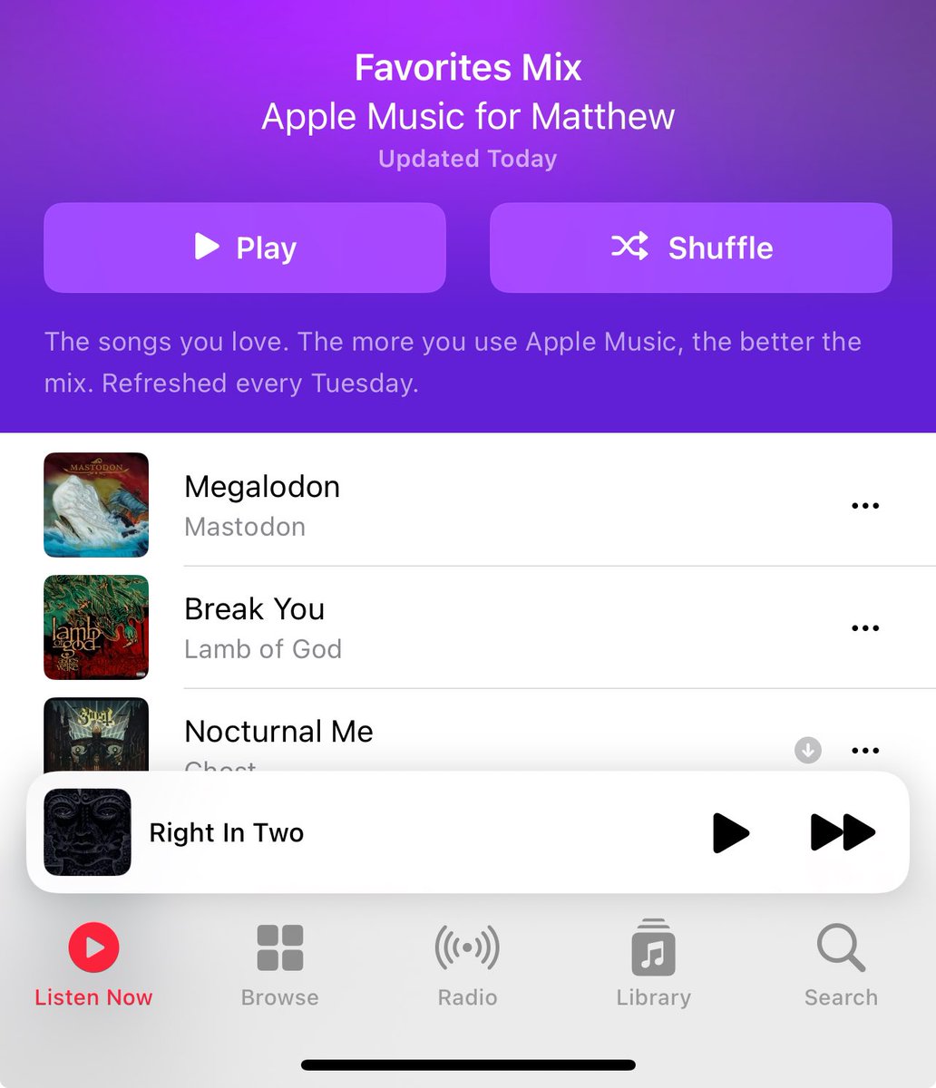Matt_G07's tweet photo. @mastodonmusic Fitting mix from Apple Music 🤘🏼 https://t.co/u40DSGuNCI