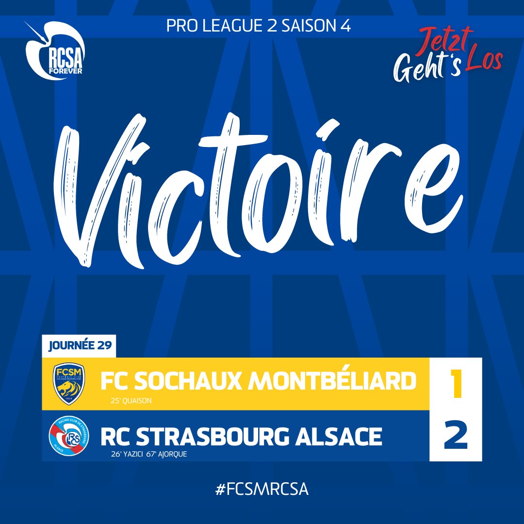 RCSA_RP's tweet photo. 🟦⬜️ VICTOOOOOIRE

Avec cette victoire 2-1 à Bonal, le Racing est tout simplement le champion de PL2 S4 😍🏆

Yazici et Ajorque viennent inscrire les buts symboliques de la saison 🥨🥨

Le Racing s'impose 2-1 à Sochaux, pour le compte de la 29e journée de PL2 @ProLeagueFrance https://t.co/yRoM0NrvrM