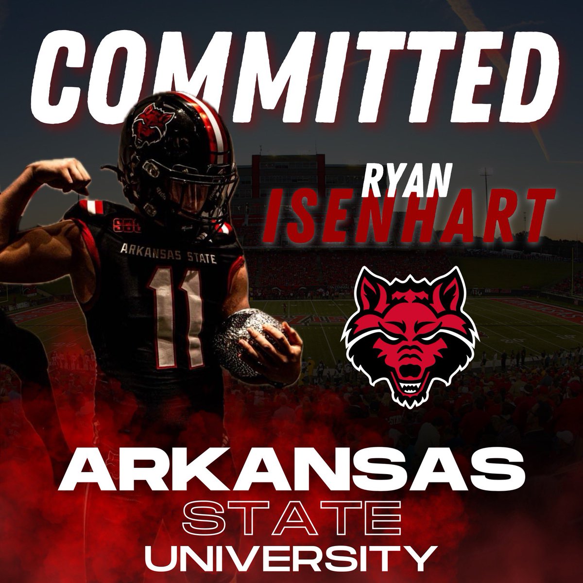 Ryan Isenhart (@ryanisenhart11) on Twitter photo A dream come true. I’m very proud and grateful to announce my commitment to play Division 1 football at <a href="/AStateFB/">Arkansas State Football</a>! Thank you God and to everyone who’s supported me along this journey.
Wolves Up!🔴🐺
<a href="/CoachNickGrimes/">Nick Grimes</a> <a href="/capofootball/">Capo Valley Football</a> <a href="/CoachSeanCurtis/">Coach Sean Curtis</a> <a href="/DanSelwayQB/">Dan Selway</a> <a href="/jacobvanevery/">Coach Jacob Van Every</a> A dream come true. I’m very proud and grateful to announce my commitment to play Division 1 football at <a href="/AStateFB/">Arkansas State Football</a>! Thank you God and to everyone who’s supported me along this journey.
Wolves Up!🔴🐺
<a href="/CoachNickGrimes/">Nick Grimes</a> <a href="/capofootball/">Capo Valley Football</a> <a href="/CoachSeanCurtis/">Coach Sean Curtis</a> <a href="/DanSelwayQB/">Dan Selway</a> <a href="/jacobvanevery/">Coach Jacob Van Every</a>