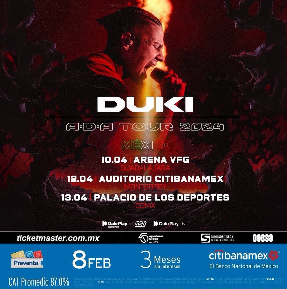 dukiworld's tweet photo. A.D.A 😈TOUR 2024 COMENZÓ… 

PRIMERA PARADA México 🇲🇽

FECHAS : 

10/04 (GUADALAJARA)
12/04 (MONTERREY)
13/04 (CDMX) 

‼️PREVENTA 8 DE FEBRERO‼️

VENTA GENERAL 9 DE FEBRERO ‼️

@DukiSSJ  🌎😈 https://t.co/liMIyEcTZq