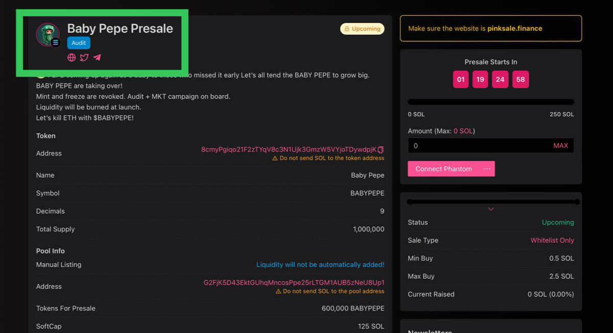 babypepereal's tweet photo. 📣📣📣 BABYPEPE Has Been Updated Audit Badge On Pinksale 🐸🐸🐸⚪️⚪️⚪️

💥Audit Official Announcement: https://t.co/cqKlVYwyDY

⚪️ Pinksale Link: https://t.co/V4yGSO4Xu6 https://t.co/Bzksn2qLQN