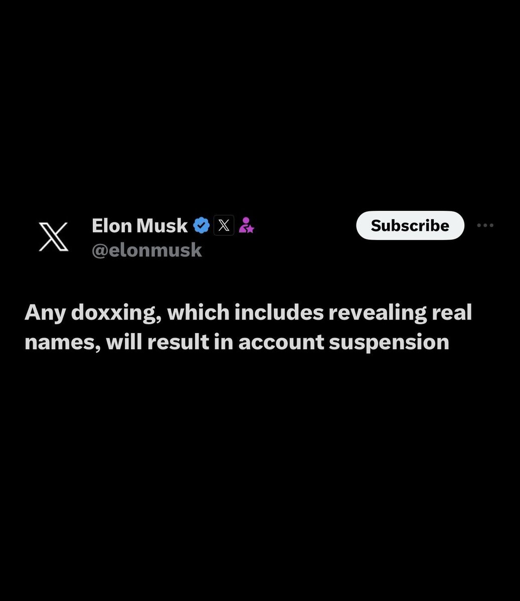 CultureCrave's tweet photo. Elon Musk says any form of doxxing, which includes revealing an anonymous account's real name, will result in account suspension https://t.co/2zZEahn61R