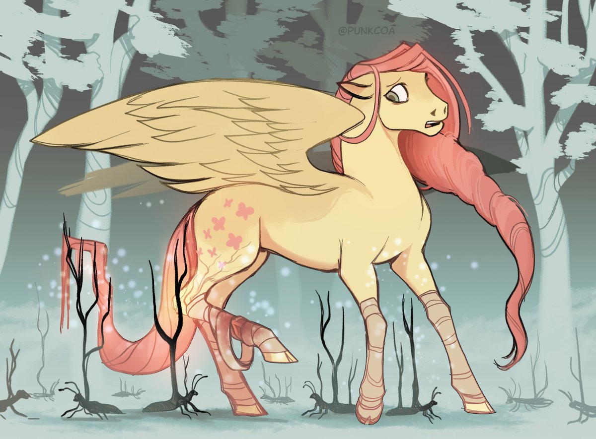 CoaPunk's tweet image. It's been a while since I shared something here so here's a fanart of @mrs_gendered's Fluttershy from their Everfree Infection AU 🌲