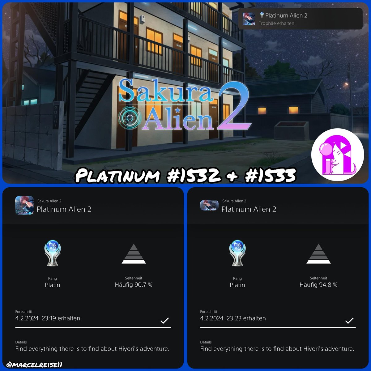 marcelreise11's tweet photo. ๐ Platinum #1532 & #1533 ๐
On Sunday I platinumed the EU ๐ช๐บ Version of #SakuraAlien2.
https://t.co/3ffhzhNucO
@gamuzumi @Platingamer73 @SilentGhost86 @PSN_Robert2567 @OverhypedG @IBadDriverI @TrophyN3rd @SadoMarco_ @DerPlatinjunge https://t.co/q3aCQRKk5X
