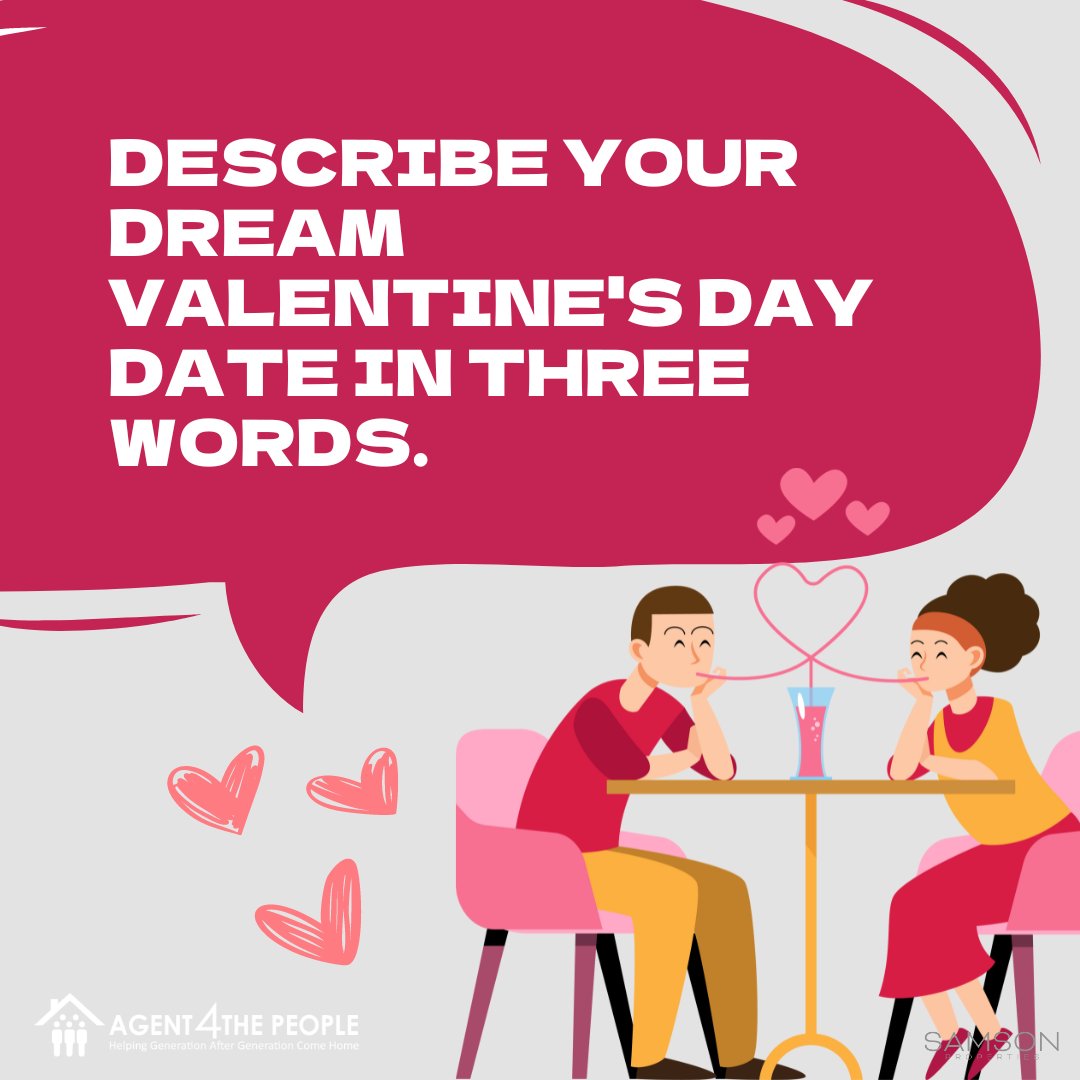 Describe your dream Valentine's Day date in 3 words. 👫

#TuesdayTrivia #AnswerChallenge #comment #Agent4ThePeople #jenniferdorn #jeremiahdorn #yourvirginiarealtor #localrealtor