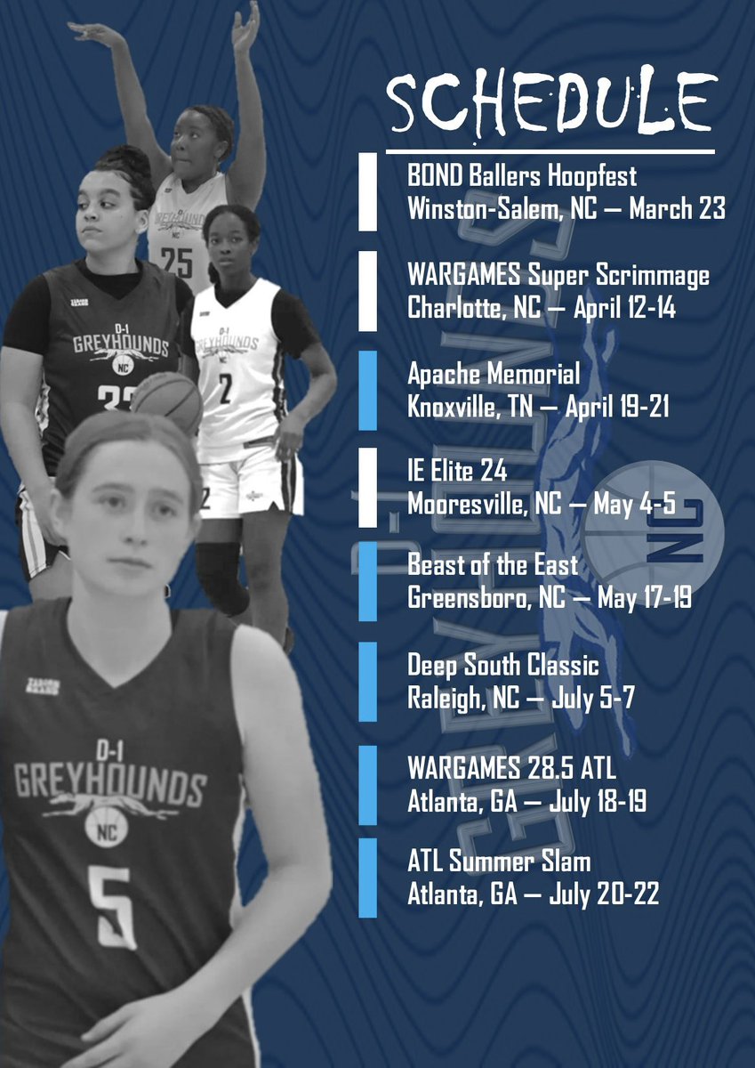 D1GreyhoundsNC's tweet photo. Our 2024 schedule. We are ready to get out and running!!!! https://t.co/WmrAim3Cmd
