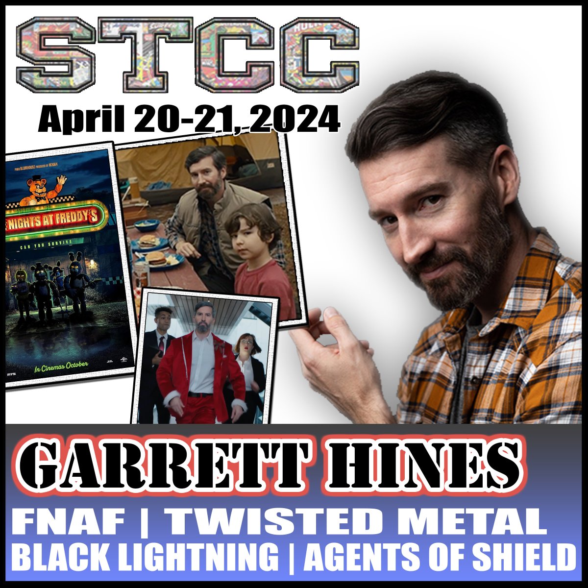 STCCSpring2026's tweet image. INCOMING guest announcement! We are excited to welcome Garrett Hines to STCC on April 20-21!
Garrett Hines has appeared in The Big Short, Trumbo, &amp;amp; Deepwater Horizon plus Homeland, Black Lightning, &amp;amp; The Underground Railroad. He can also be seen in Five Nights at Freddy's!