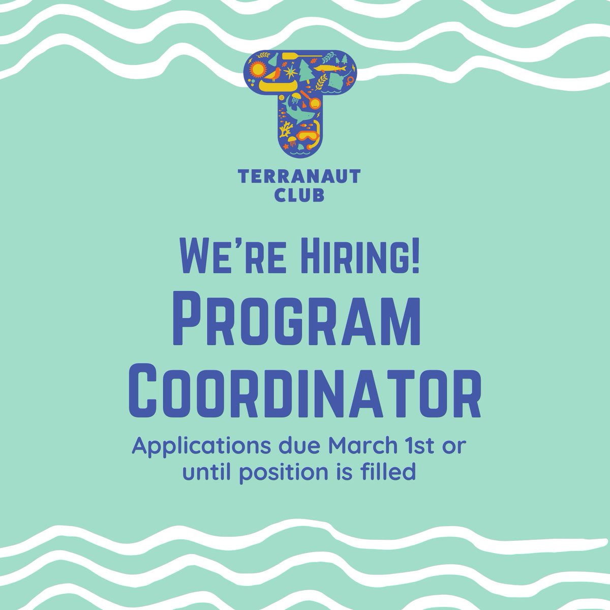 terranautclub's tweet image. Excited to be hiring a 🌿Program Coordinator ⚛️ to join our team! We'll also have 3 summer positions opening up within the next month.
Learn more: terranautclub.com/jobs-2/
🐟 Please share!
#STEMinists #environmentaleducation #STEMeducation #marinebio #wildlife