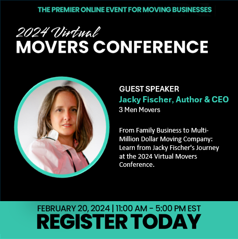 SmartMovingInc's tweet photo. FROM FAMILY BUSINESS TO MULTI-MILLION DOLLAR MOVING COMPANY: Learn from Jacky Fischer's Journey at the 2024 VIRTUAL MOVERS CONFERENCE on February 20th, from 11 am – 5 pm EST.  
Don't miss this premier event for moving businesses!

Register Now! just $49 
https://t.co/1iAI4mZyyv https://t.co/AO8avfhHMk