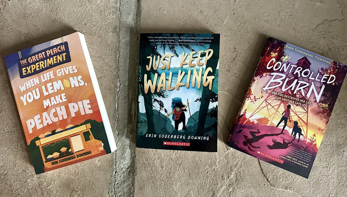 It’s a middle grade book #giveaway! Yesterday the amazing @erindowning stopped by my school as part of her #JustKeepWalking book tour, &amp; she signed these three wonderful 📚s! To enter, please follow both Erin and me and repost by 5pm Friday CST. US mailing address only, please!