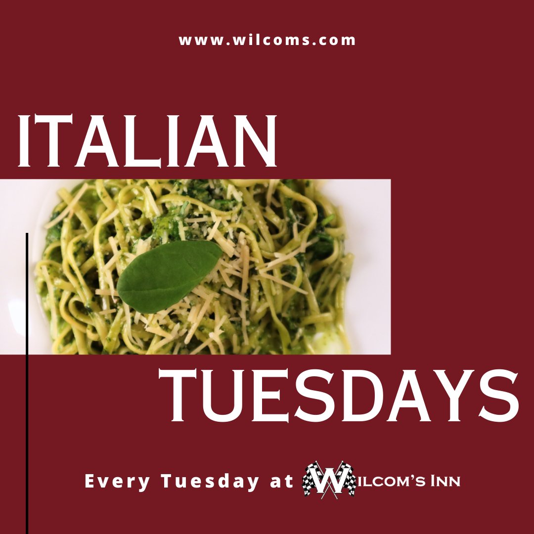 🍝✨ Dive into Italy with our Italian Tuesday at Wilcom's Inn! $18 for any pasta entree—Linguine Marinara to Shrimp Scampi. Includes Caesar salad and garlic bread for extra flavor. Join us for a delightful Italian feast! 🇮🇹🍽️ #ItalianTuesday #PastaParadise #DeliciousDeals