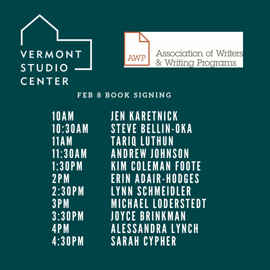 vtstudiocenter's tweet photo. Join VSC at AWP - Booth #1438 - Feb 8, 9, 10 for author book signings. We have a great line up for you!
@awpwriter
#awpwriter #writers #poetry #vermontstudiocenter #booksbooksbooks! #readingisgoodforyoursoul https://t.co/cVCJLnOPFc