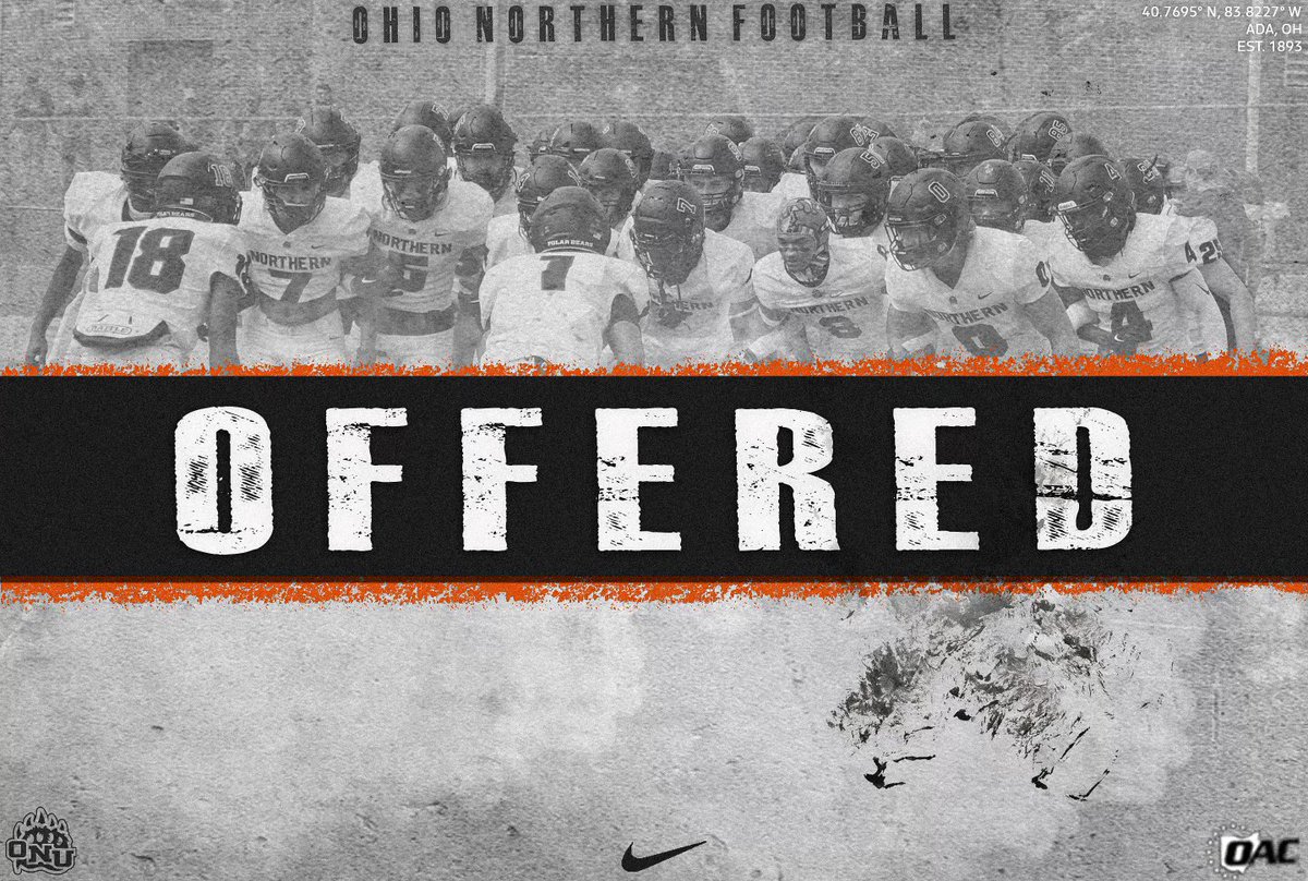 Elihuff75's tweet photo. Blessed to receive my first Football offer from ONU Go Bears! 
@Coach_Fries @sammiecoates11 @Heffelfinger49 
#ONU #OhioNorthern #Bears https://t.co/U82EnLoL3R