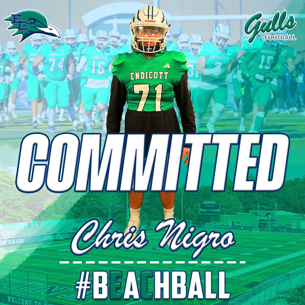 Chrisnigro71's tweet photo. Super excited to announce my commitment to play division Ill football at endicott college! I'd like to thank my family, friends, and coaches who have helped me and push along the way. This all wouldn't be possible without them. #gogulls 🐦 https://t.co/l55B7DDiTY