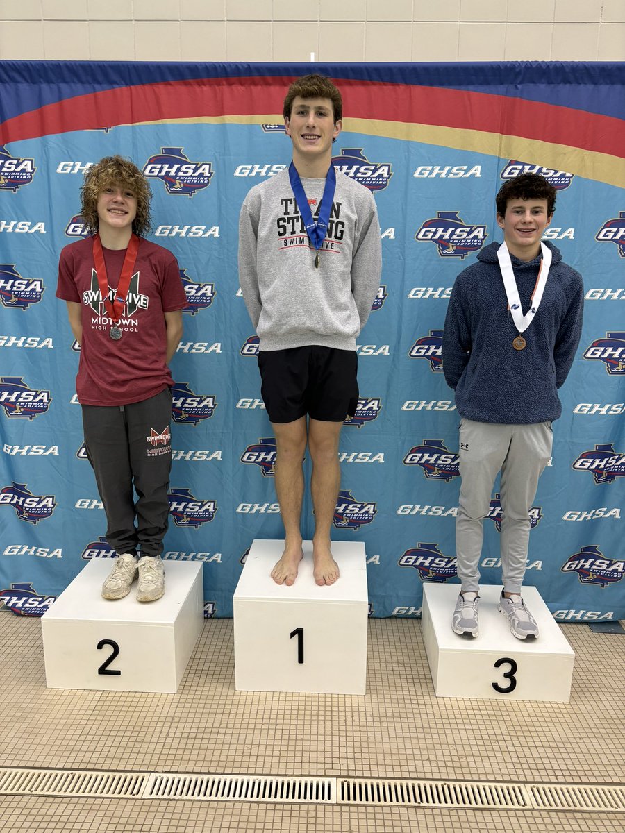 The 2024 <a href="/OfficialGHSA/">GHSA</a> 4-5A Diving Champions 

🥇 Aiden S. 782.00 <a href="/Northoconeeath/">North Oconee Athletics</a> <a href="/NOHSTitanTide/">NOHSTitanTide</a> 
🥈McCoy L. 701.30 <a href="/MidtownHS_Ath/">Midtown Athletics</a> 
🥉Brayden L. 521.25 <a href="/CalhounAthDept/">Calhoun Athletics</a>