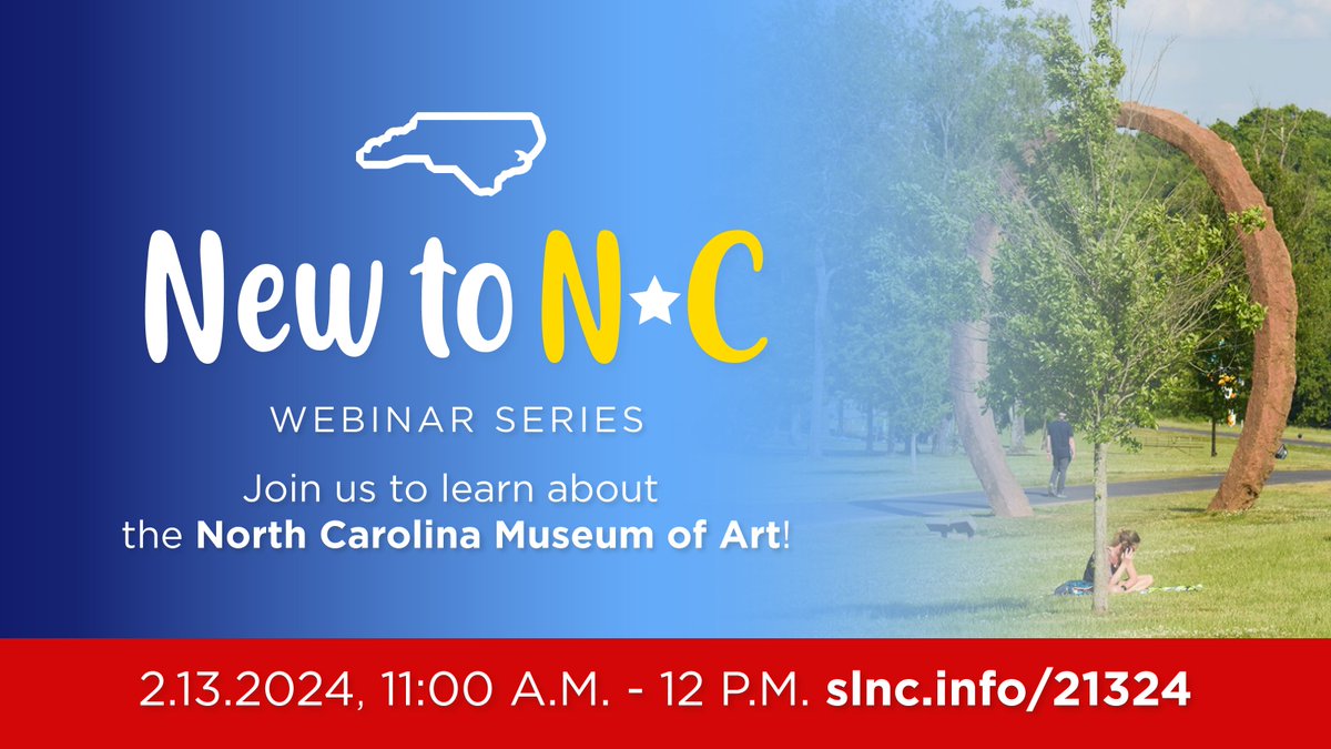 Join us on Feb. 13, 2024, for the next installment of our 'New to NC' virtual series! Get a sneak peek at upcoming spring events and exhibitions at the @ncartmuseum, and learn about the incredible community programs and resources. Sign up here: slnc.info/21324 #NC