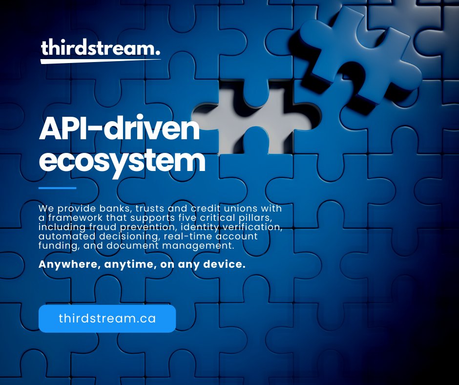thirdstream presents an extensive and expanding ecosystem supporting financial institution needs for online and in-person account opening and client onboarding services. Learn more - thirdstream.ca #thirdstream #api #banks #creditunions
