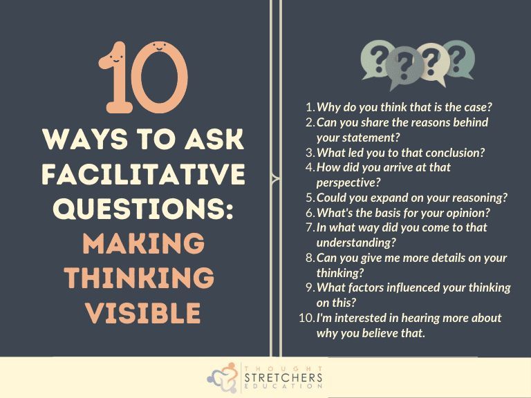 When teachers regularly use these kinds of questions in their practice they help bring clarity to what students are thinking. This type of formative assessment is invaluable. 10 Facilitative Questions: Making Thinking Visible buff.ly/41aI4qR