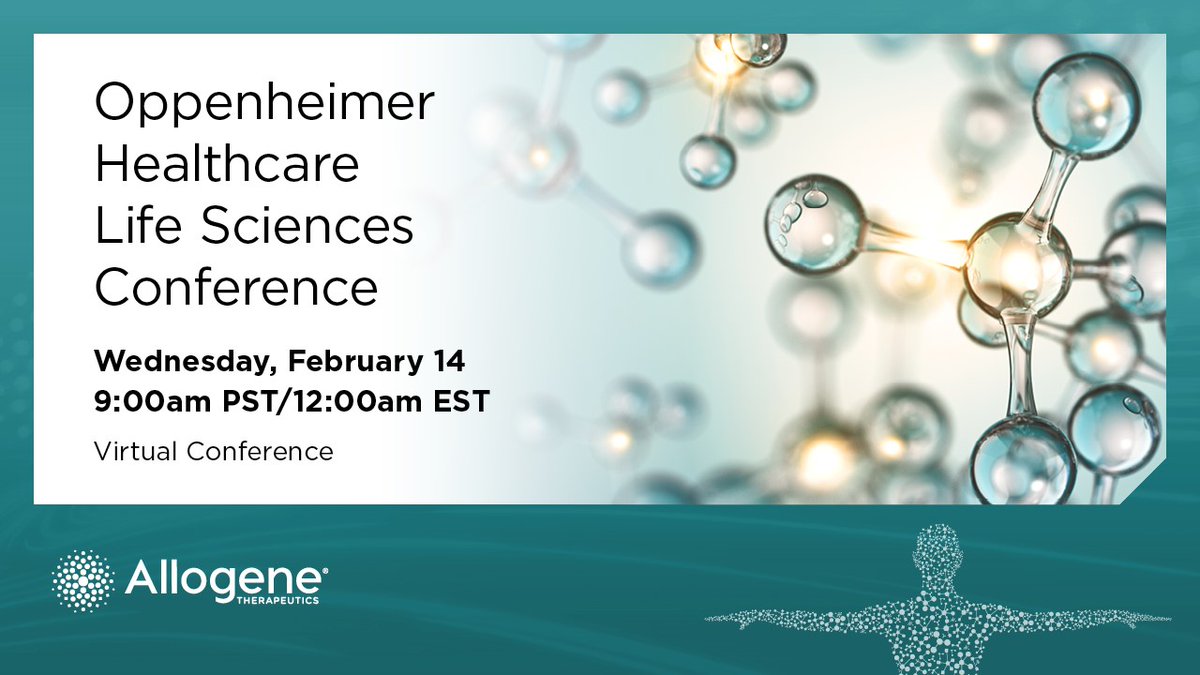 Join our CEO David Chang at the Oppenheimer Healthcare Life Sciences Conference on Wednesday, February 14 at 12:00pm EST where he'll discuss our efforts to generate more competitive CAR T products and expand the market. Listen here: ir.allogene.com/events