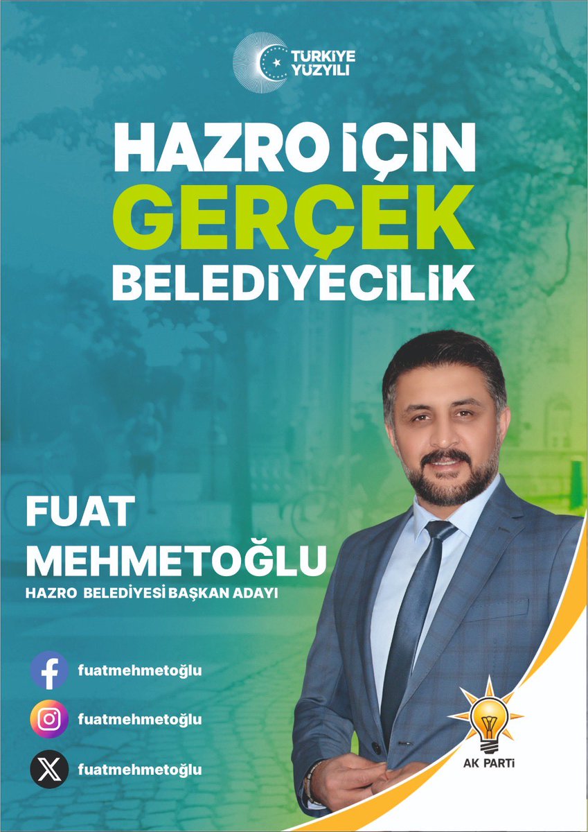 #AKPARTİ  Hazro Belediye Başkan Adayımız Sn.Fuat MEHMETOĞLU’na Başarılar diliyoruz.
Herşey #Hazro için 
<a href="/RTErdogan/">Recep Tayyip Erdoğan</a> <a href="/erkankandemir/">Erkan Kandemir</a> <a href="/GalipEnsarioglu/">Galip Ensarioğlu</a> <a href="/Kepoluasuna/">Suna KEPOLU ATAMAN</a> <a href="/mehmetsaityaz/">Mehmet Sait YAZ</a> <a href="/RasitOcak/">Raşit Ocak</a> <a href="/cmlmehmetoglu/">Cemal  MEHMETOĞLU</a> <a href="/AkPartiDbakir/">AK Parti Diyarbakır</a>