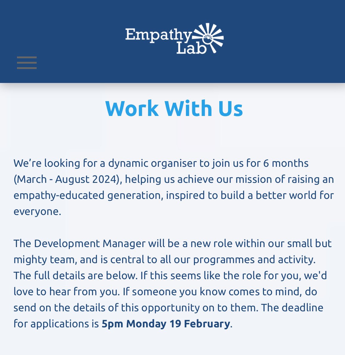Teresa Cremin (@teresacremin) on Twitter photo Ace opportunity! Might you be interested in working with <a href="/EmpathyLabUK/">EmpathyLabUK</a> ? New 6month post available empathylab.uk/work-with-us Lovely people ! <a href="/MirandaMcK/">Miranda McKearney OBE</a> <a href="/sarahmears10/">Sarah Mears</a> and more! Ace opportunity! Might you be interested in working with <a href="/EmpathyLabUK/">EmpathyLabUK</a> ? New 6month post available empathylab.uk/work-with-us Lovely people ! <a href="/MirandaMcK/">Miranda McKearney OBE</a> <a href="/sarahmears10/">Sarah Mears</a> and more!
