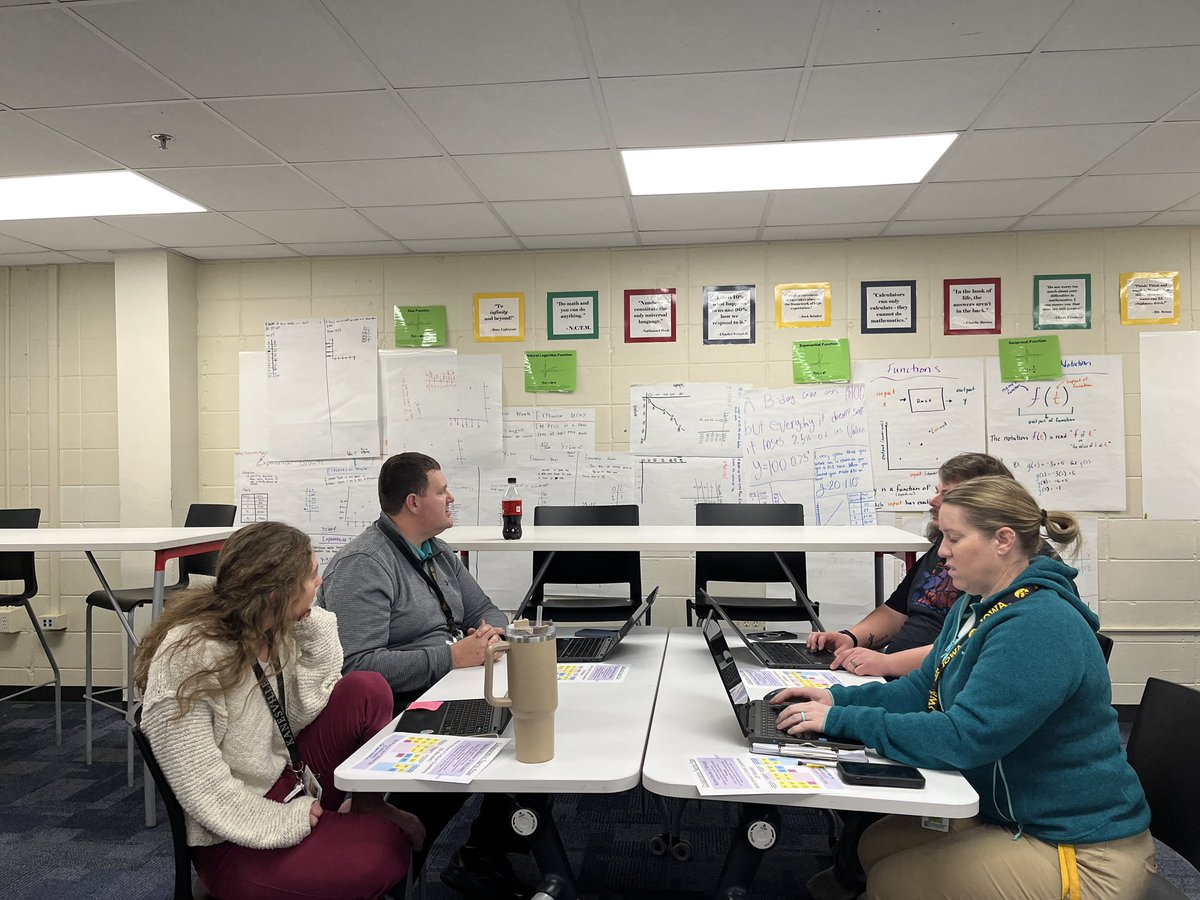 Starting our Alg 1 Collaborative Team meeting with looking at student work done after the most recent CYU* for the enrichment students (anchor posters on the wall), and then which parts the struggling students had (and how to help). #LynxPride