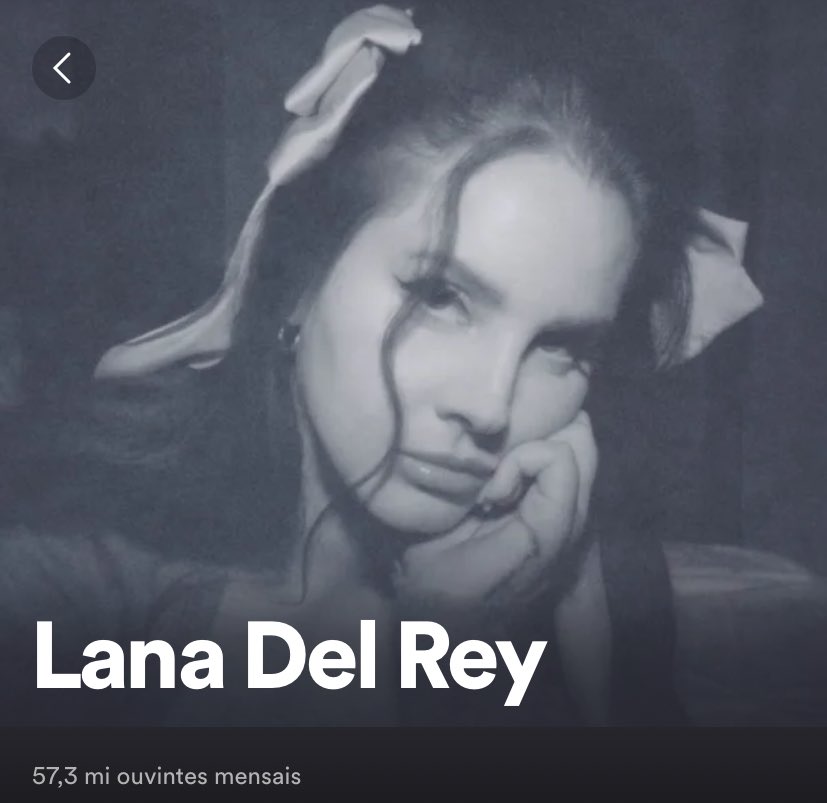 LOBA! Lana Del Rey ganhou 300 mil novos ouvintes mensais no Spotify nas últimas 24 horas.