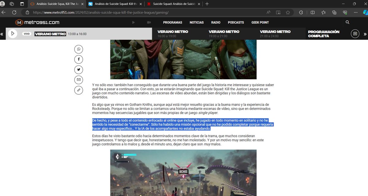 taurina93's tweet photo. @Metro951 quise comunicarme por privado, al no poder, lo consulto por acá.

Sus reviews de Videojuegos siempre me parece haberlas leído antes. Ha pasado con títulos de @UbisoftLatam, @EAlatam y @PlayStation_LA, pero de 3 sitios para la de SS de @wbgames, no es mucho ya @rob_sche? https://t.co/rfgX1WSk5M
