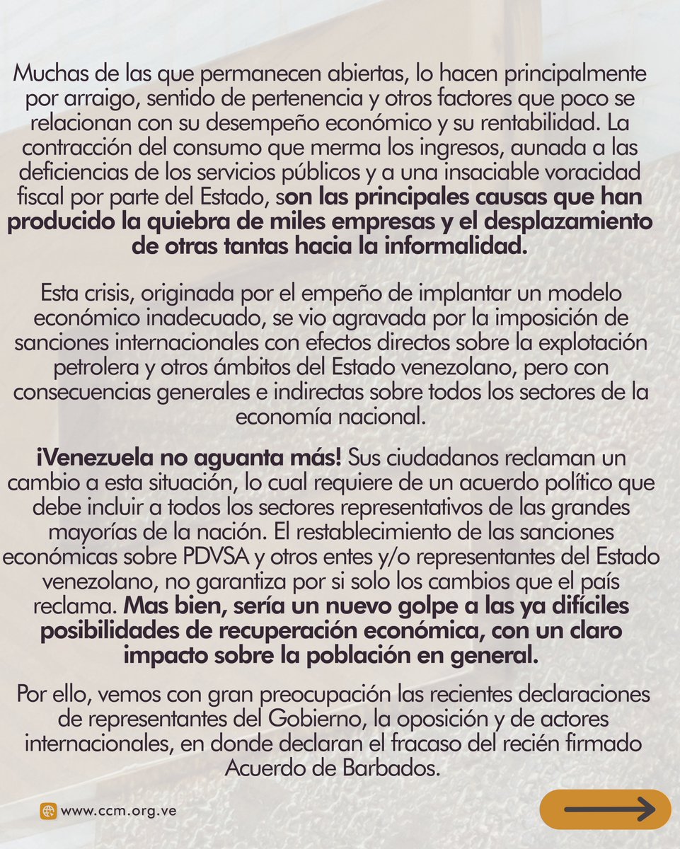 camaramaracaibo's tweet photo. Comunicado de la @CamaraMaracaibo en donde hacemos un llamado a los actores políticos y a los facilitadores internacionales vinculados al proceso de negociación, a retomar el diálogo para resolver las diferencias y poner en práctica los acuerdos concertados y firmados en Barbados https://t.co/yD1b8xXzBZ