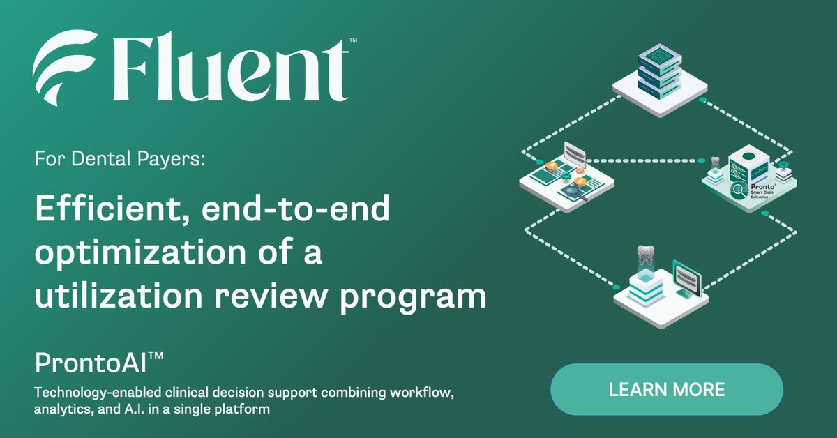 FluentDental's tweet image. Maximize #utilizationreview effectiveness by focusing #claimreview resources where they are most needed. #ProntoAI is #Fluent&apos;s technology-enabled clinical decision support tool combining workflow, analytics and #AI in a single platform buff.ly/40Gaw2N #dentalpayer