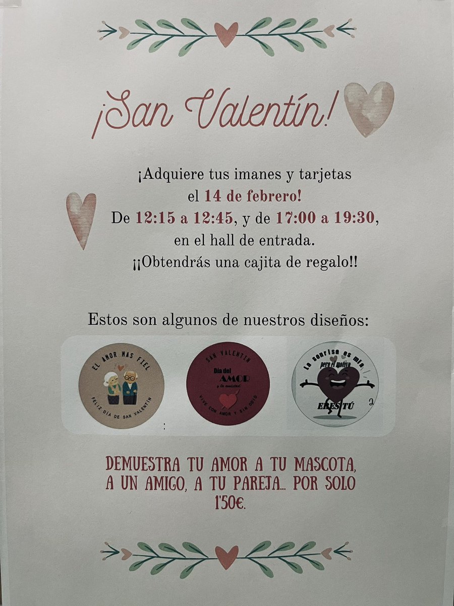 Ies_Agora's tweet photo. Aquí tenéis el resultado del espíritu emprendedor del CFGB de #Comercio.
Podréis adquirir los imanes junto con su caja y una tarjeta de felicitación por el módico precio de 1,5€ la unidad.
Los alumn@s pondrán el stand de venta el día de San Valentín… https://t.co/WQ0jJDtSmM