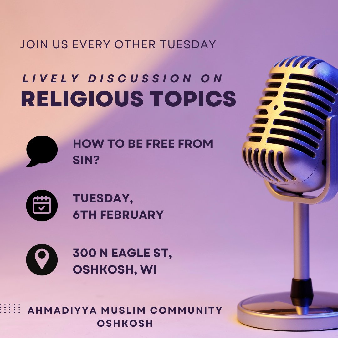 MKA_Oshkosh's tweet photo. Join us at 6 pm today at the Qamar Mosque for a discussion on "How to be Free from Sin" 
#MuslimYouth  #Oshkosh https://t.co/7EoBdVSr9p
