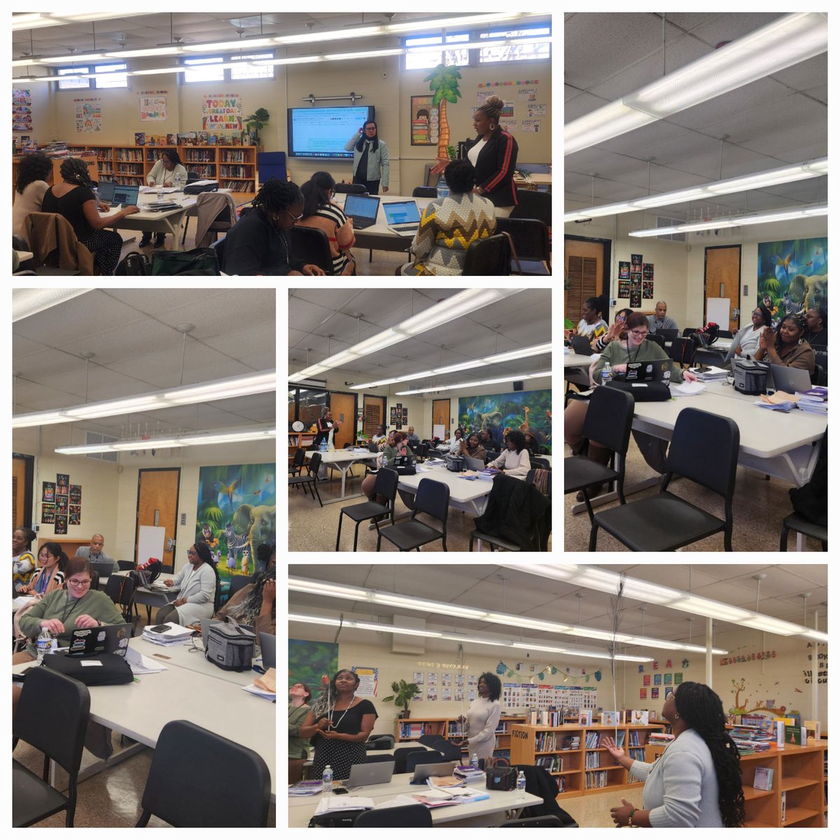 EsAllenwood's tweet image. Math Central Office staff working with Allenwood staff K-5 Math Team! #AESCOMMUNNITYROAR #SEEusROAR #Learningwalk #TeamMath
