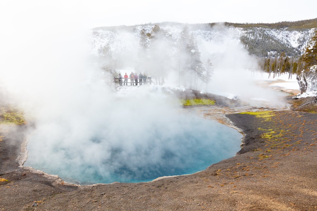 YellowstoneNPS's tweet photo. Follow the beaten path! In thermal areas, boardwalks take you to amazing places, protect the park, and keep you safe. And depending on which way the wind is blowing, your skin will be glowing after your steam facial! #VolcanoWeek https://t.co/hFD1wM4yHd