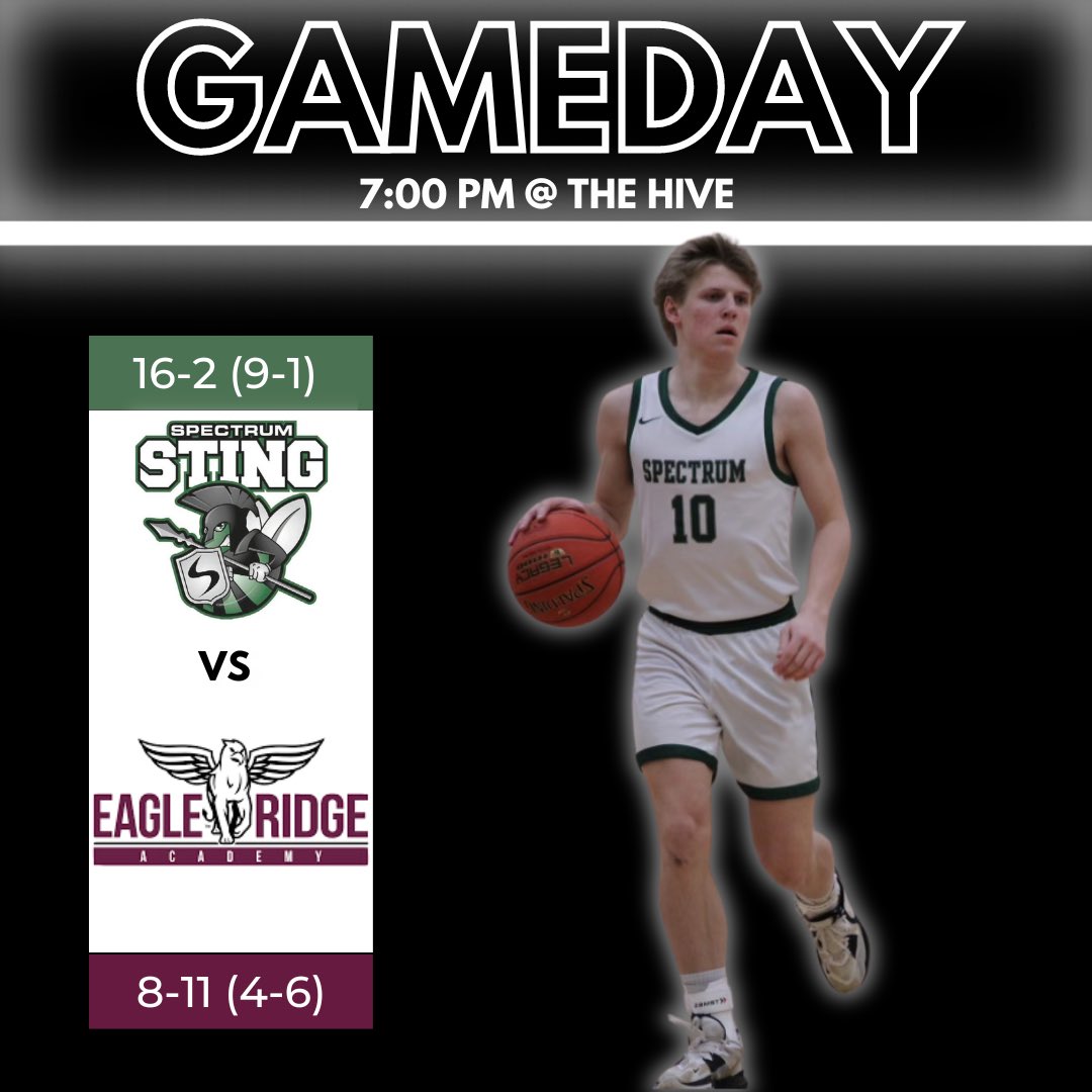 🚨STING GAMEDAY🚨
The Spectrum Sting are back at the HIVE tonight facing off against Eagle Ridge Academy! Excited to see the stands full of Sting fans supporting our boys! #ProtecttheHive #RollSting #OCG