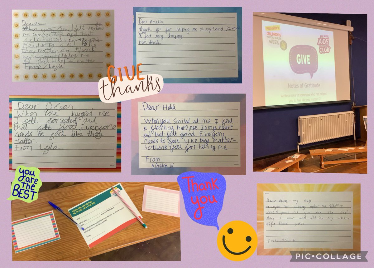On the second day of #ChildrensMentalHealthWeek Kindness Club focused on helping their friends ‘give’ by helping them write notes of gratitude to those who have really made them feel like they matter 💜 #MyVoiceMatters @sjsbmh @Place2Be @myHappymind_