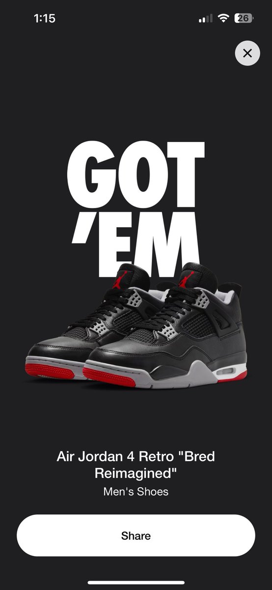 MrSheeessshhh's tweet photo. @SnkrsStock Update just hit after 15 minute pending let’s go early pair https://t.co/ixtxul2KGm